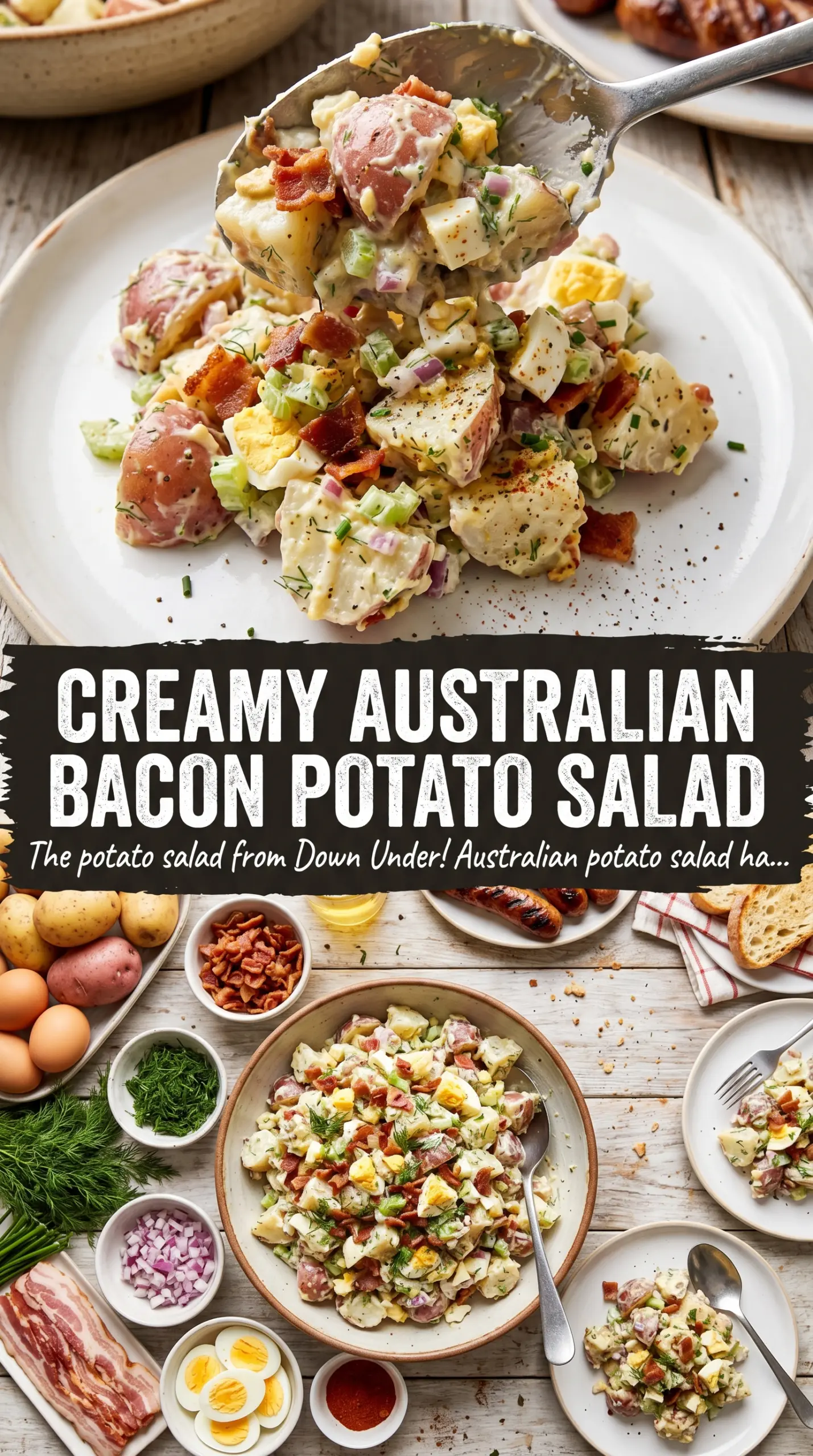 Australian-style potato salad with bacon, creamy dressing, sweet tangy