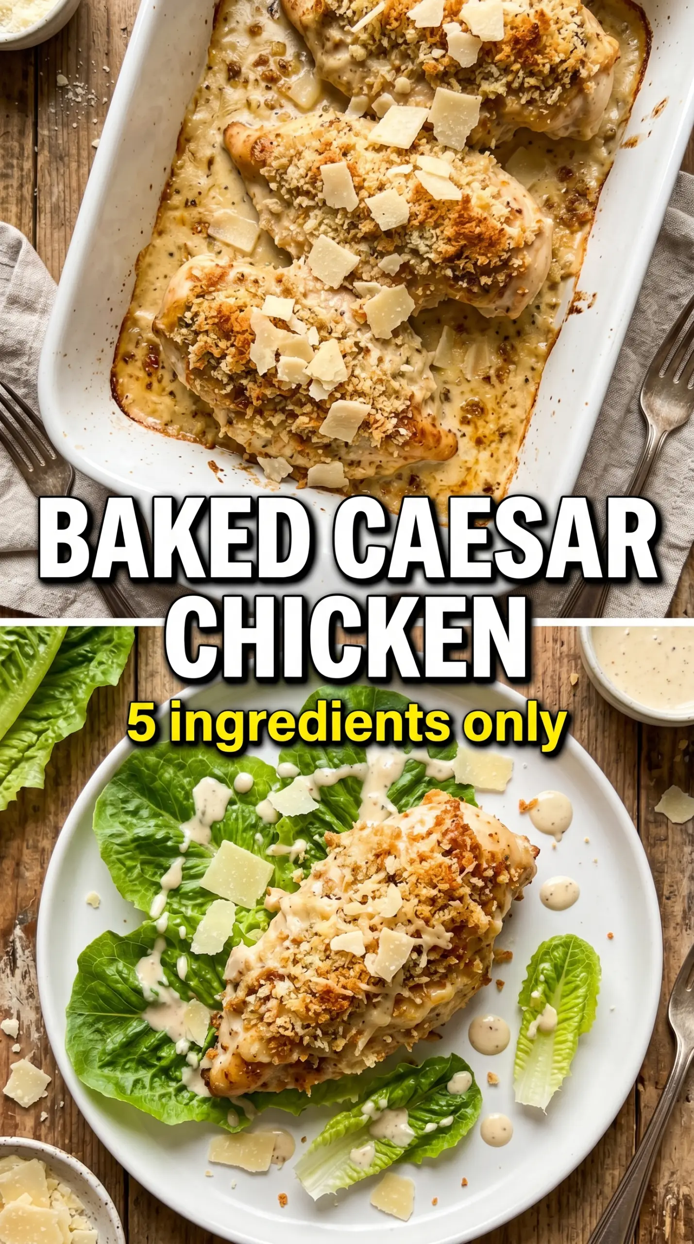 Baked Caesar Chicken golden Parmesan crust