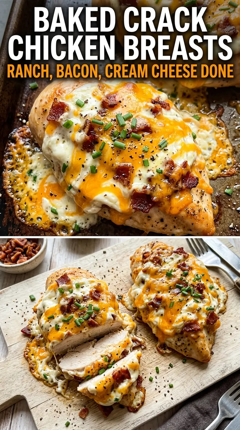 Baked crack chicken breasts cheesy ranch bacon