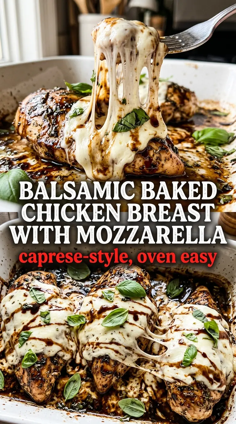 Balsamic Baked Chicken Breast with Mozzarella, cheesy, caprese-inspired