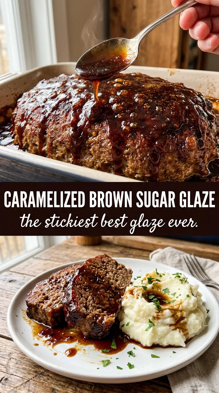 Brown Sugar Meatloaf sticky glaze, caramelized crust