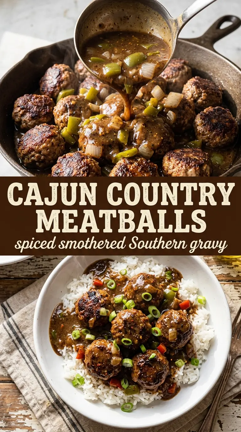 Cajun meatballs in brown gravy smoky skillet dinner