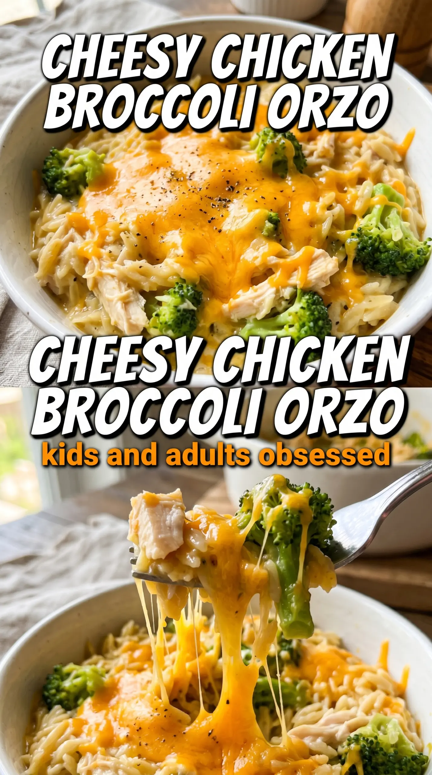 Cheesy Chicken Broccoli Orzo creamy cheddar skillet