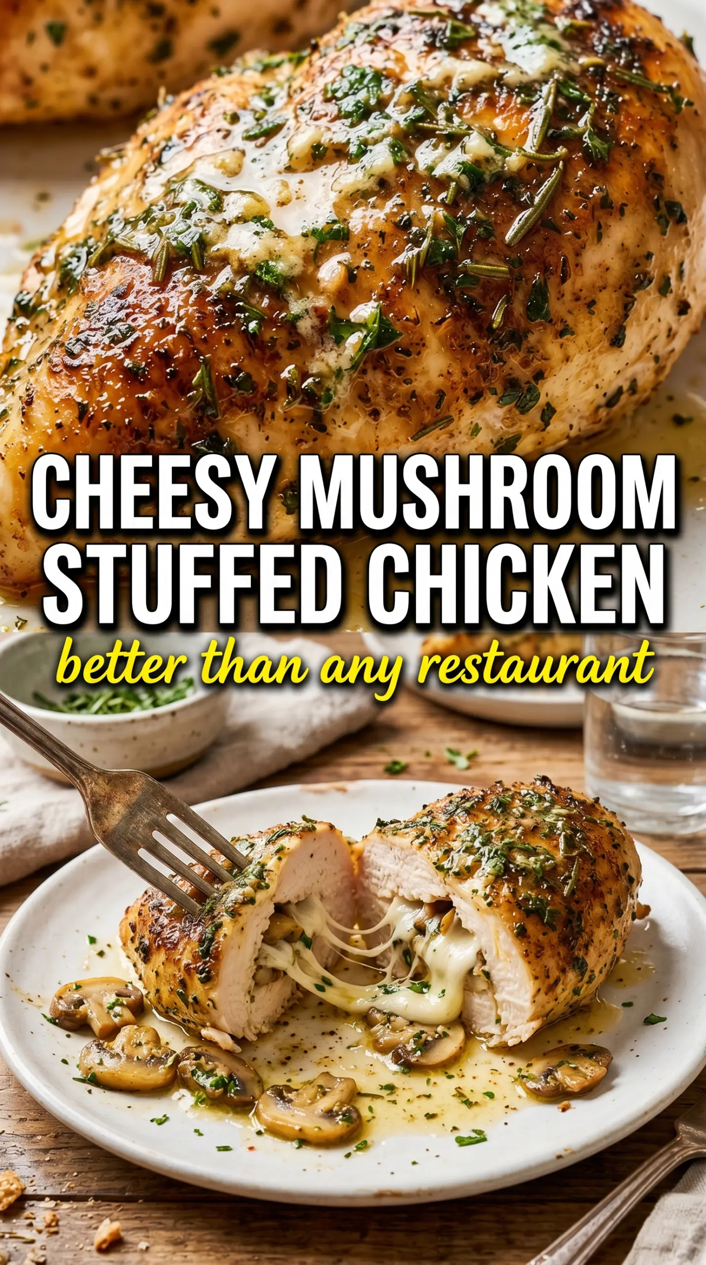 Cheesy Garlic Butter Mushroom Stuffed Chicken golden cheesy savory
