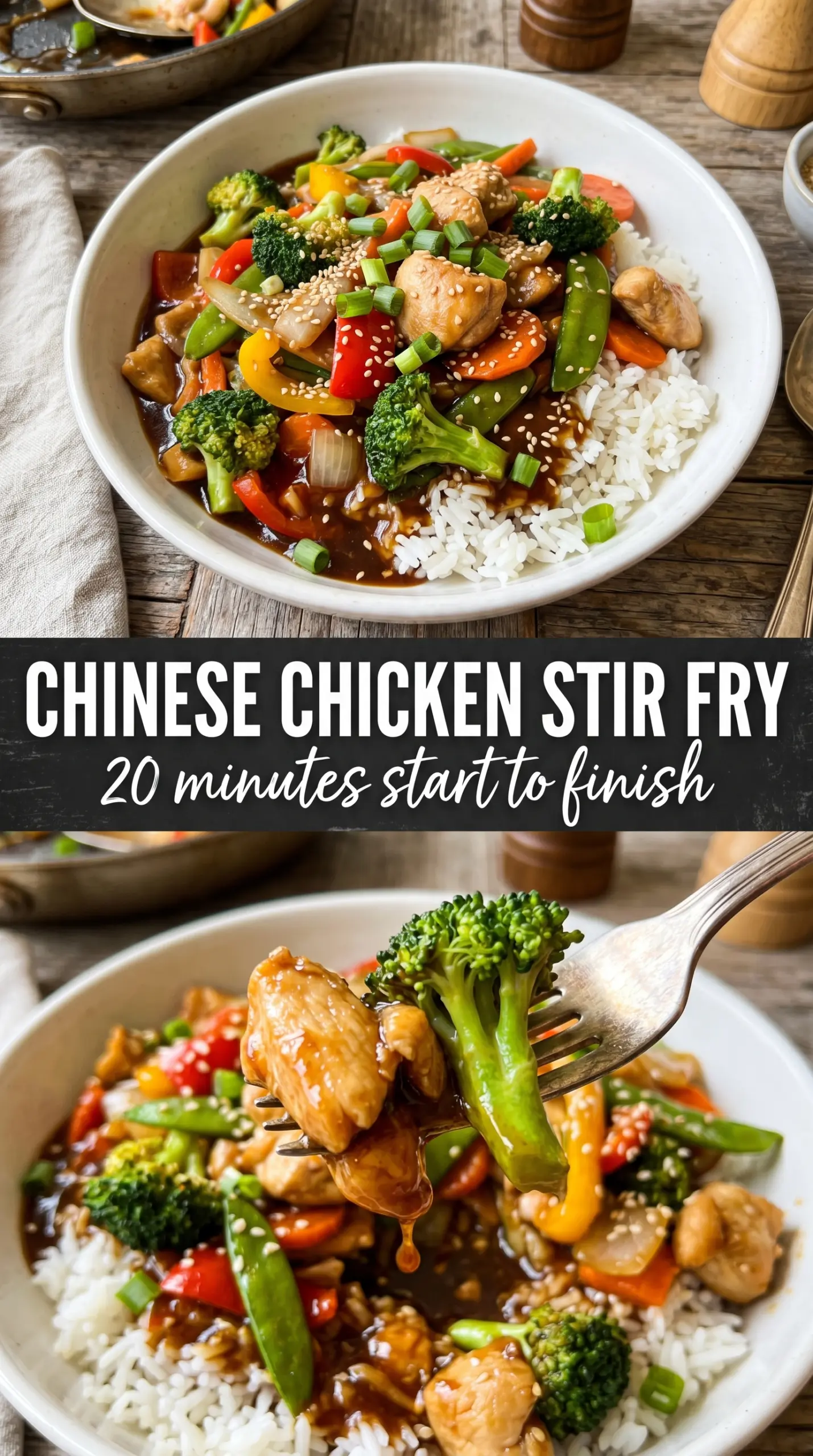 Chinese chicken stir fry glossy vegetables