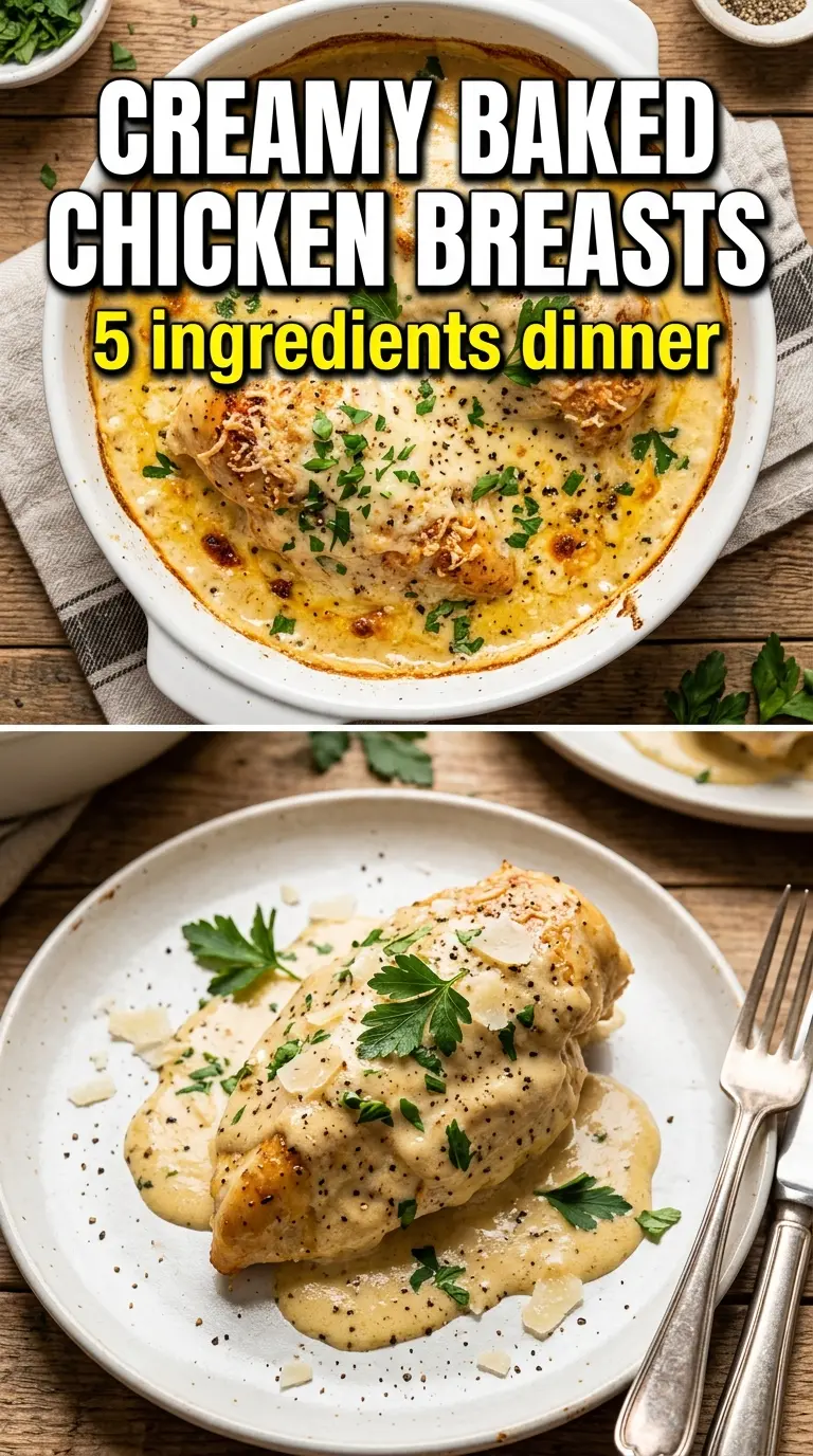 Creamy Baked Chicken Breasts golden bubbly Parmesan