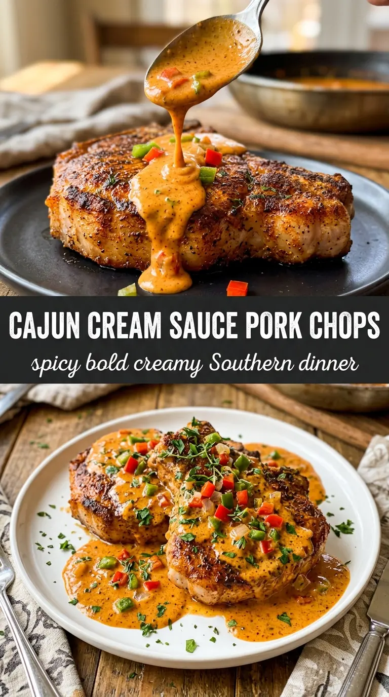 Creamy Cajun Pork Chops spicy creamy skillet
