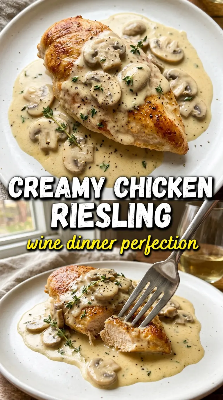 Creamy Chicken Riesling with mushrooms, tarragon, and golden sauce