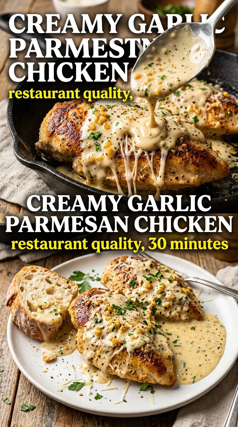 Creamy Garlic Parmesan Chicken, rich skillet dinner, glossy sauce