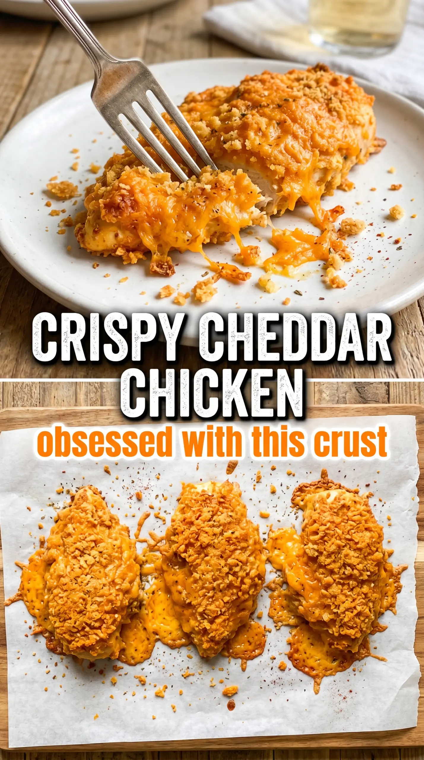 Crispy Cheddar Chicken golden cheesy crust