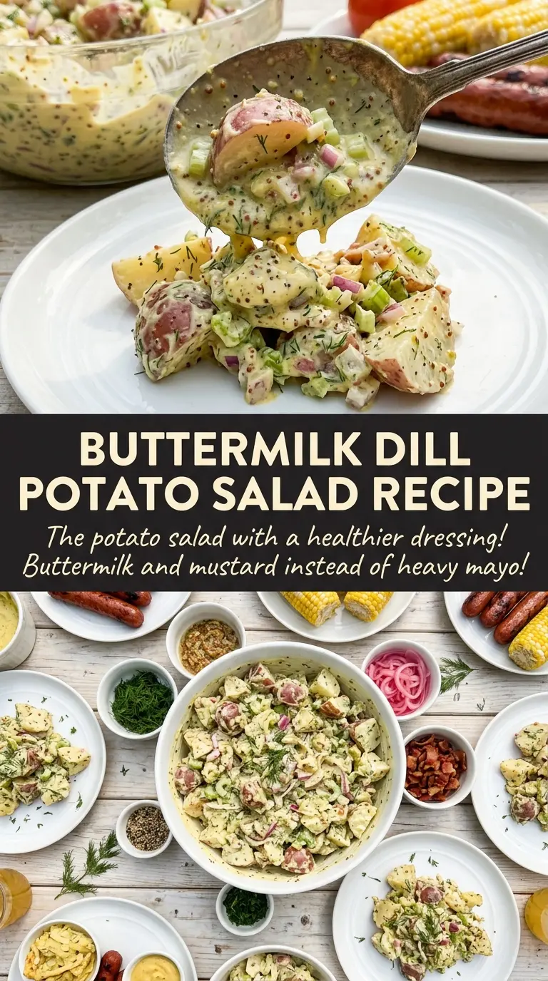 Dill potato salad with mustard buttermilk dressing, creamy and herbaceous