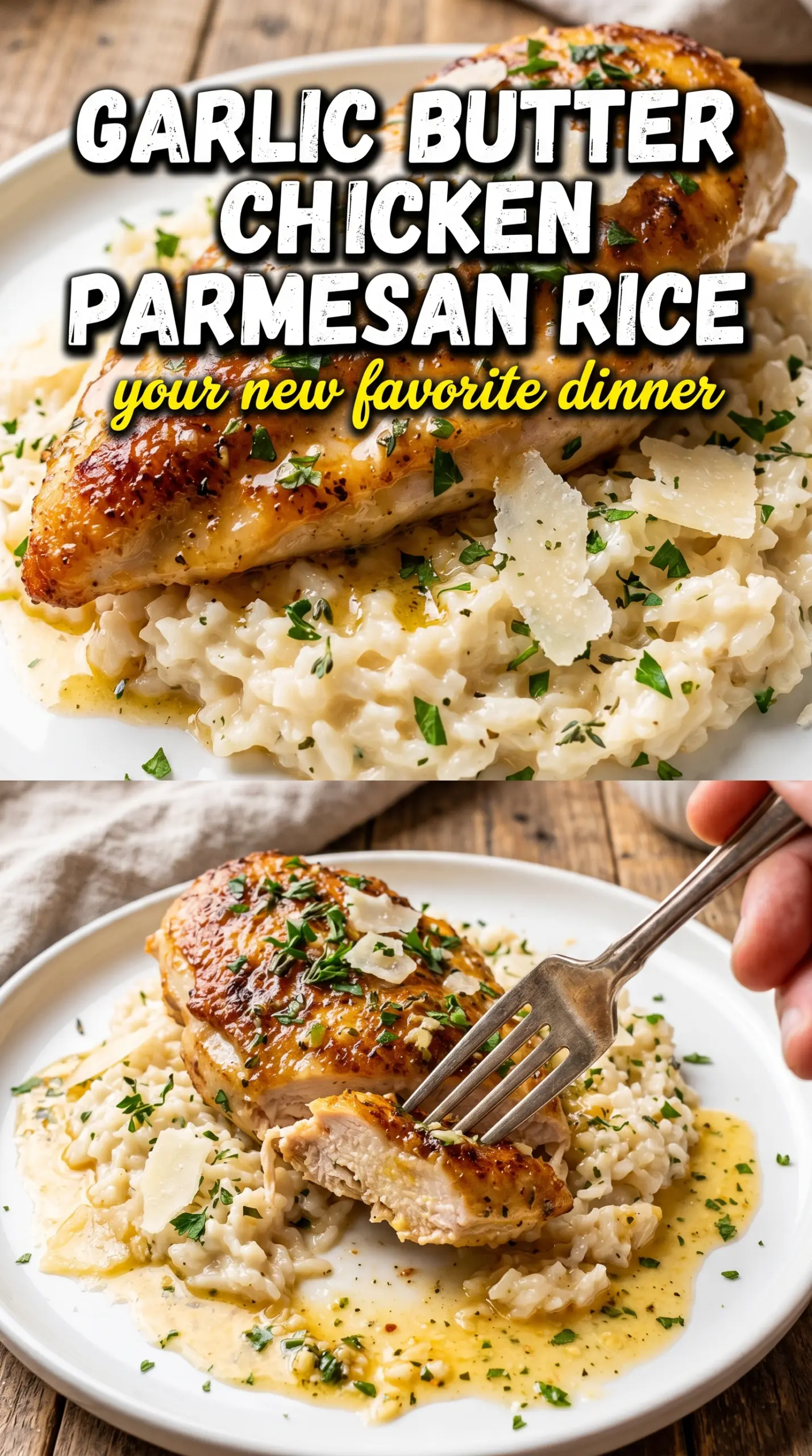 Garlic butter chicken with Parmesan rice, creamy skillet dinner