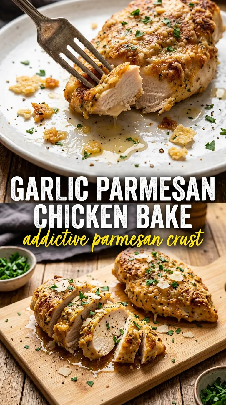 Garlic Parmesan Chicken Bake golden crusted chicken