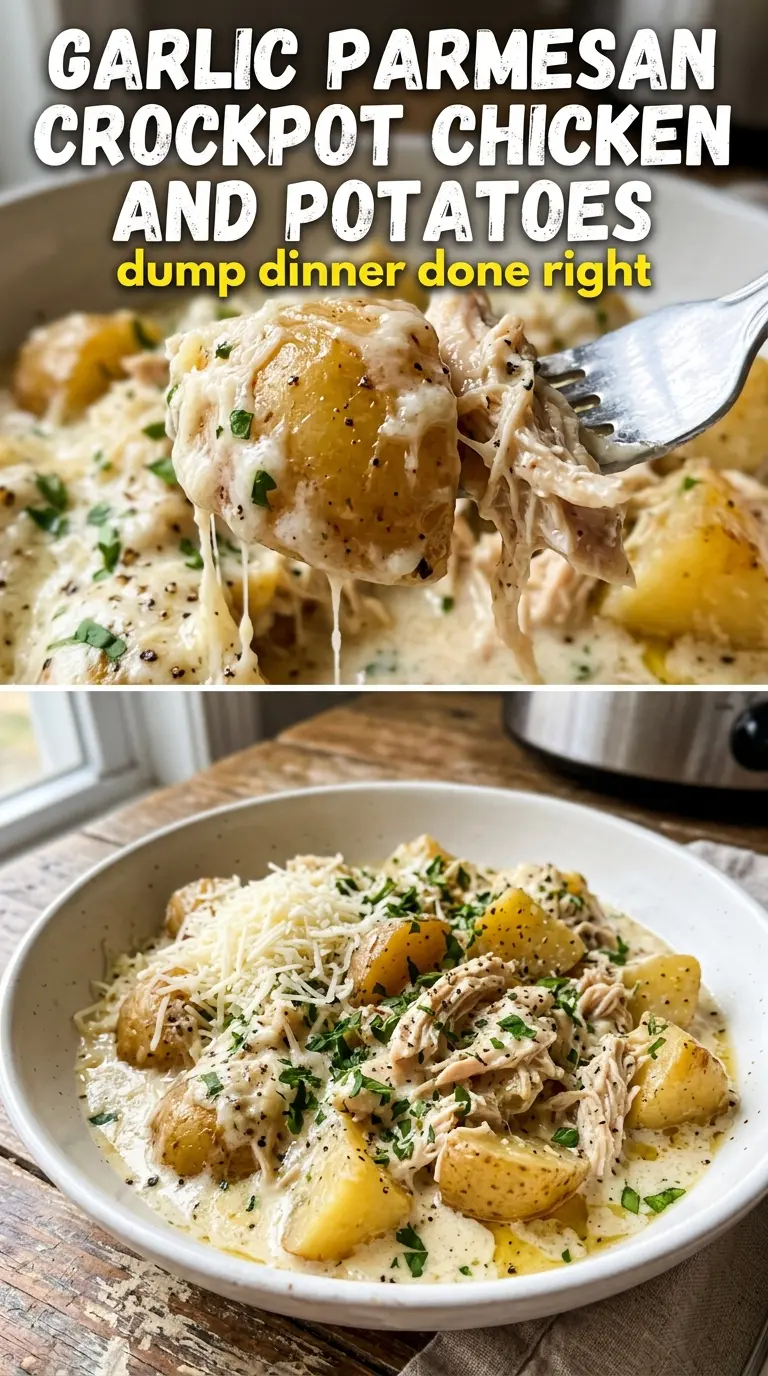 Garlic Parmesan Crockpot Chicken and Potatoes creamy cheesy