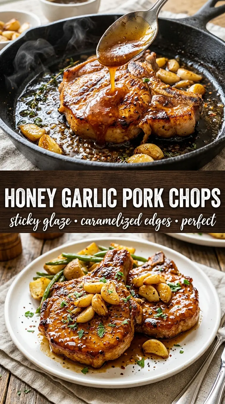 Honey Garlic Pork Chops sticky glazed skillet