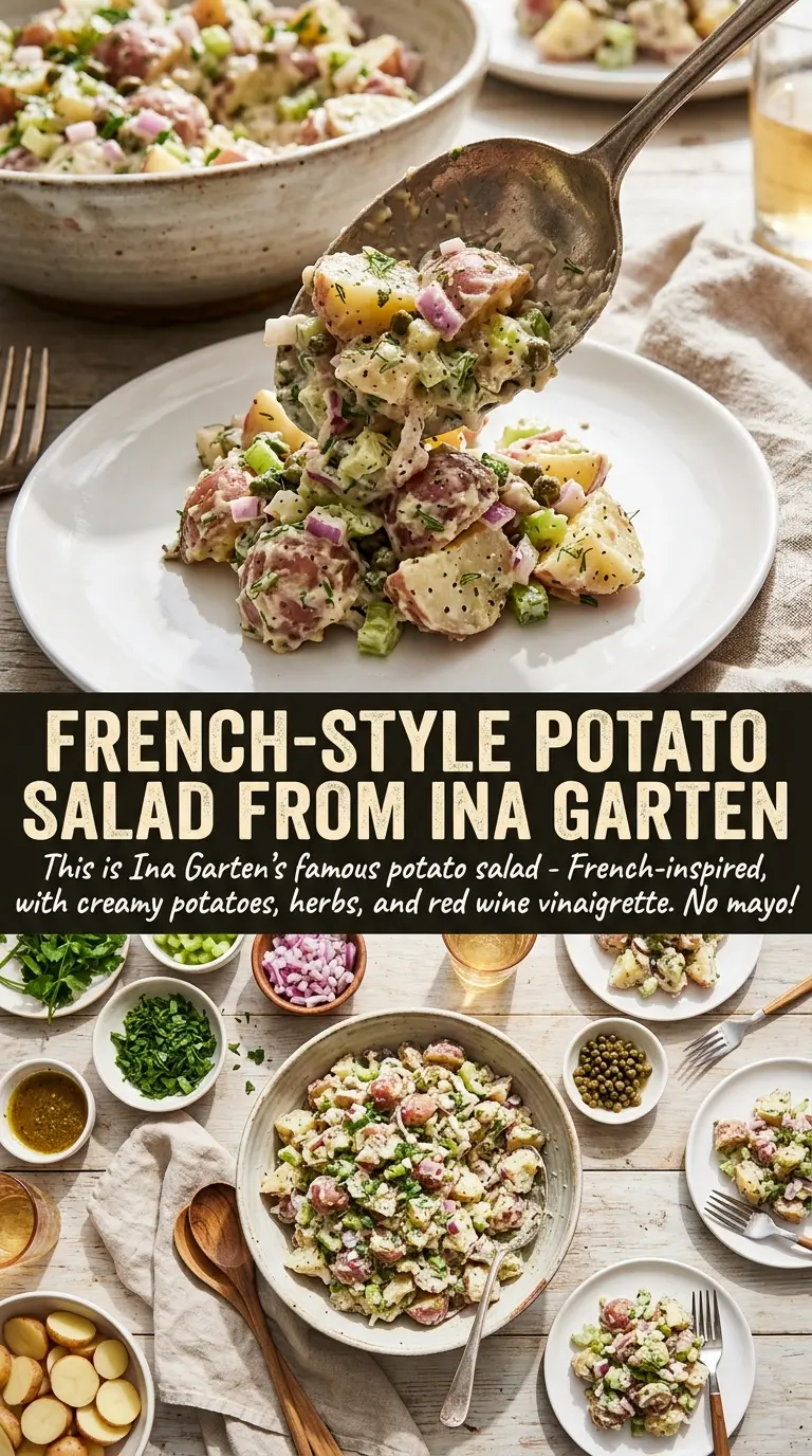 Ina Garten's Potato Salad with fresh herbs, creamy dressing, golden potatoes