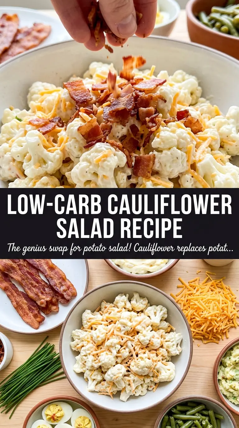 Keto cauliflower salad creamy bacon eggs
