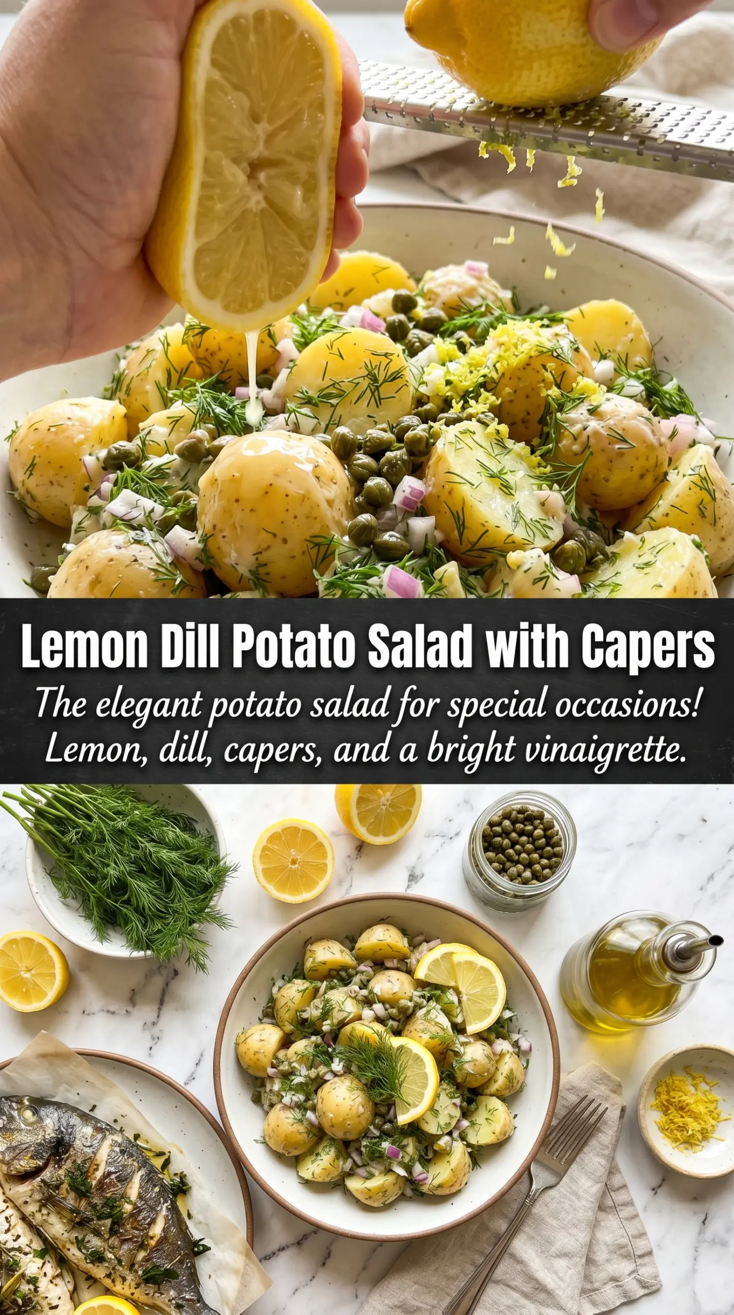 Lemon & Herb Potato Salad with Dill and Capers, bright Mediterranean, tangy salad