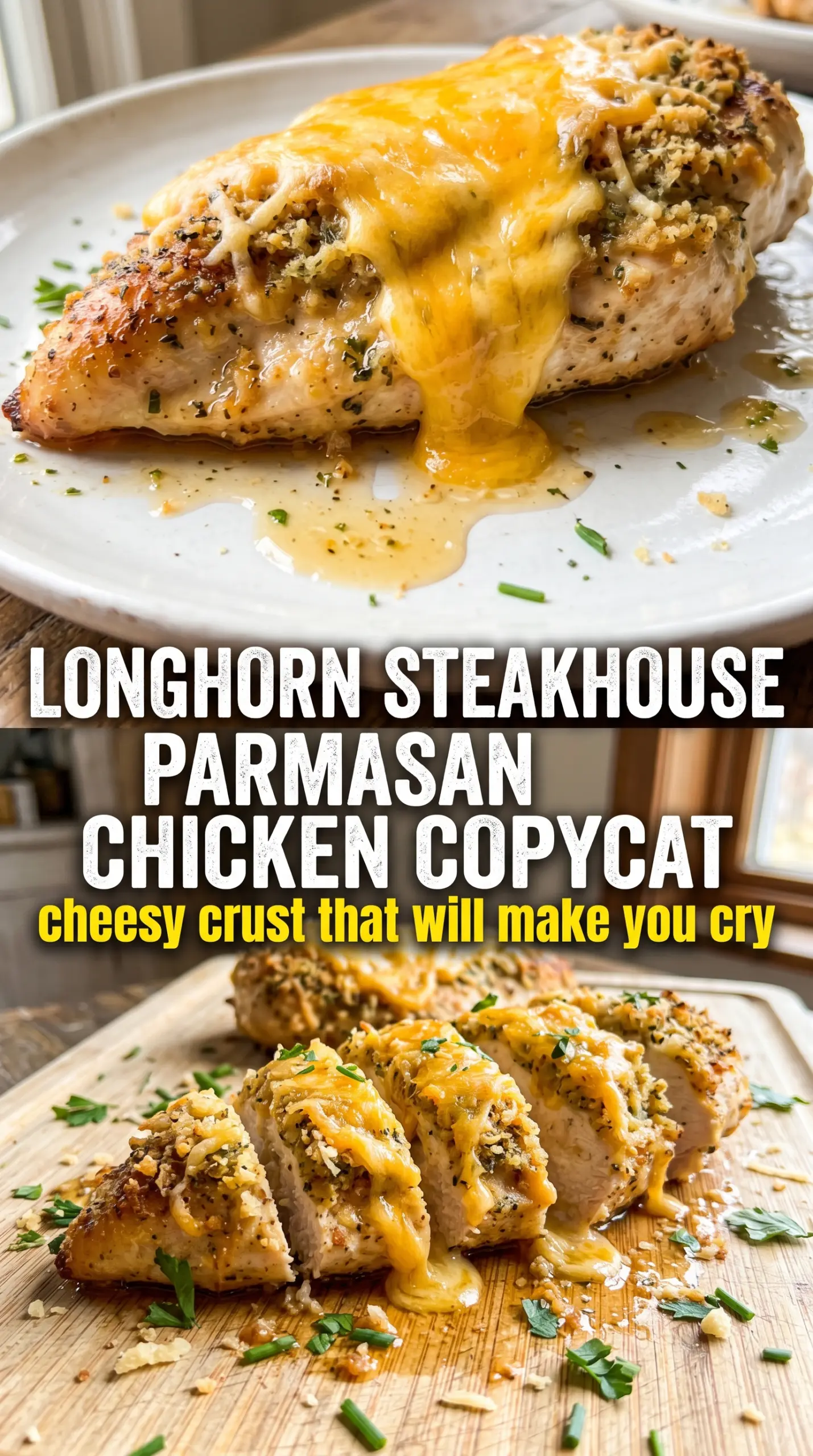Longhorn Steakhouse Parmesan chicken juicy cheesy golden