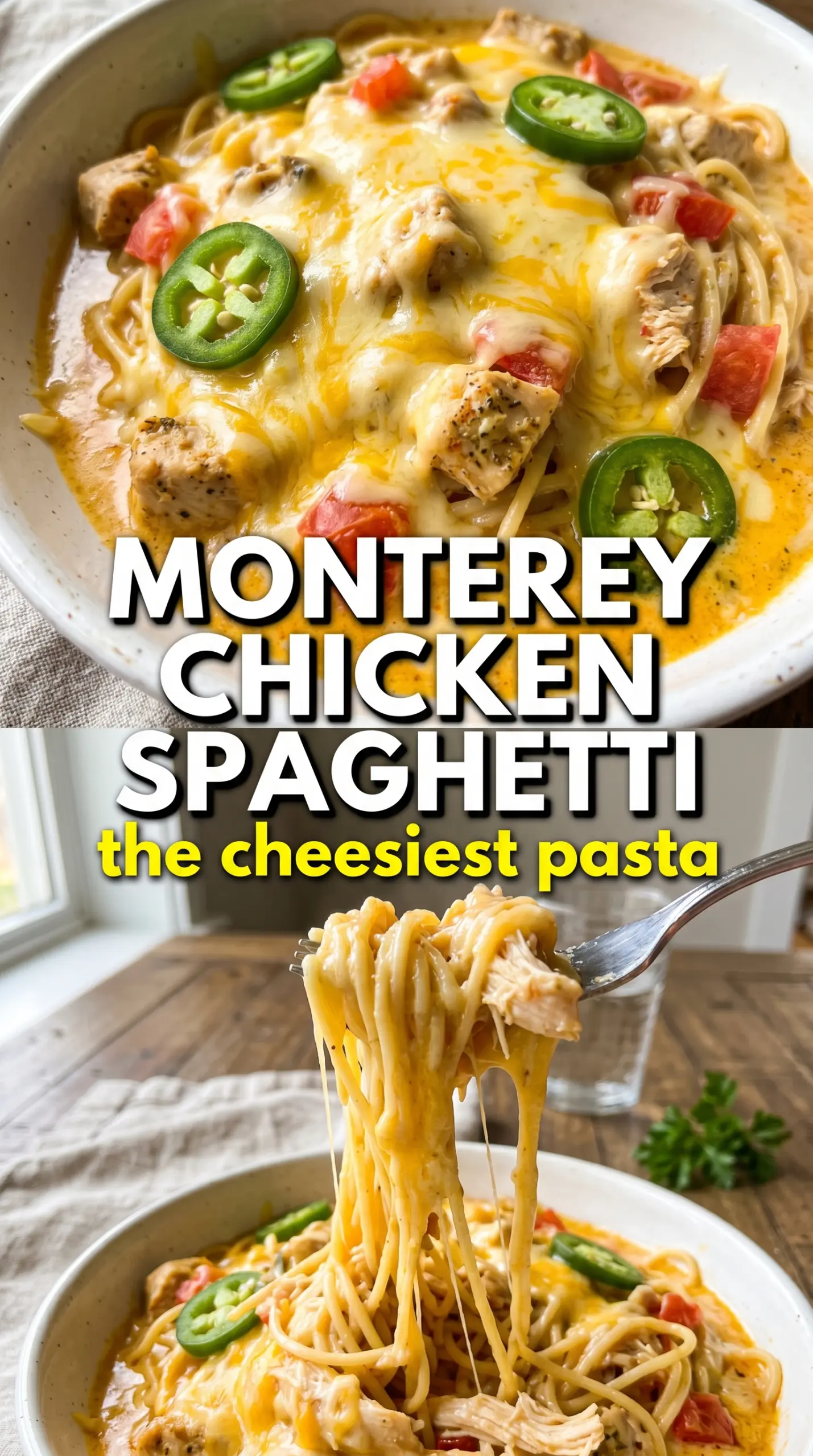Creamy chicken with melted cheese and pasta