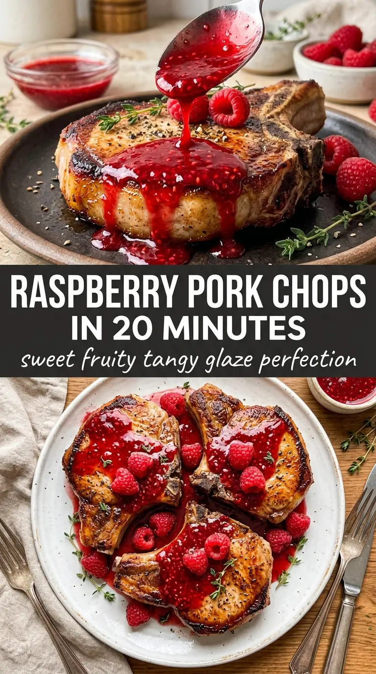 Raspberry Glazed Pork Chops ruby-red sticky glaze