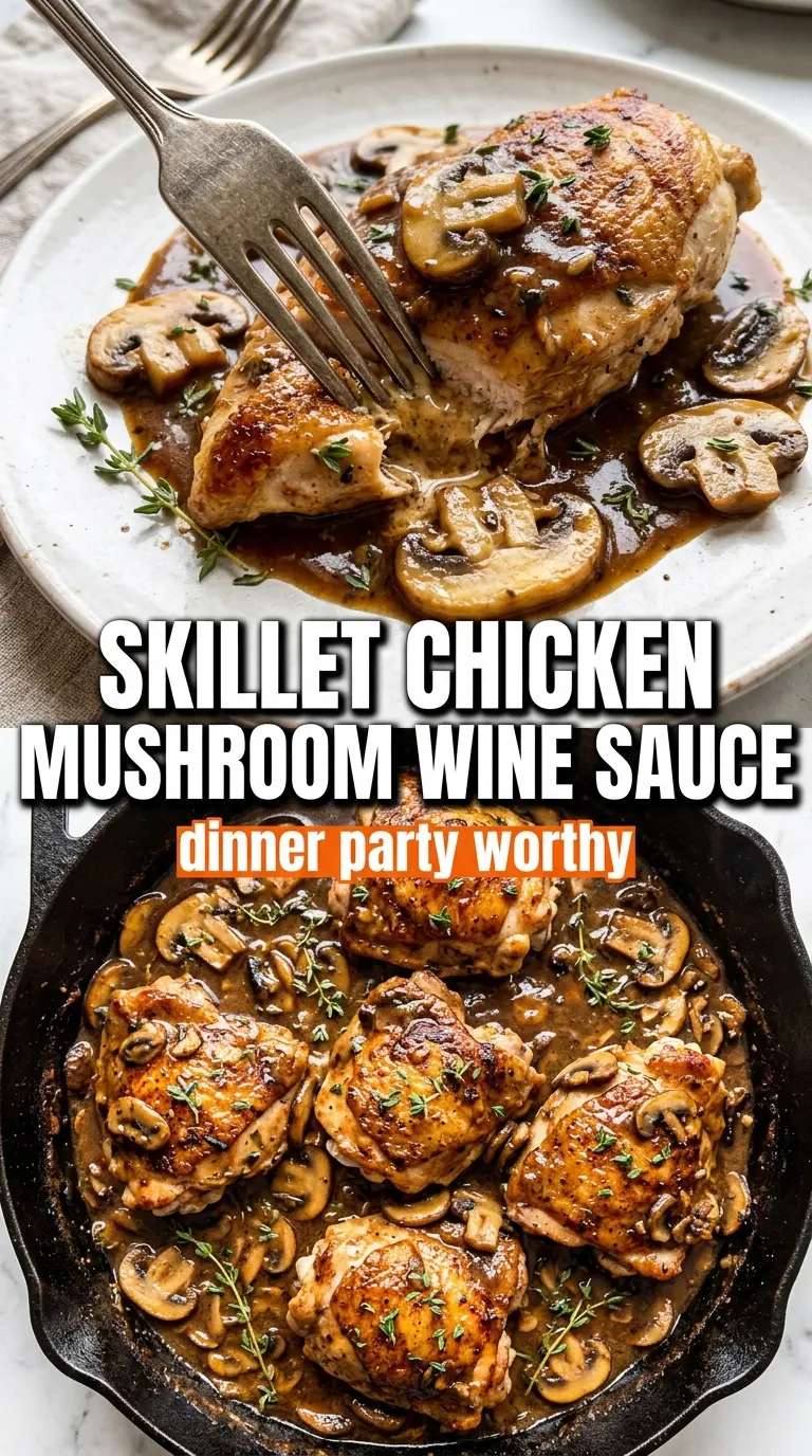 Skillet Chicken and Mushroom Wine Sauce golden seared, glossy