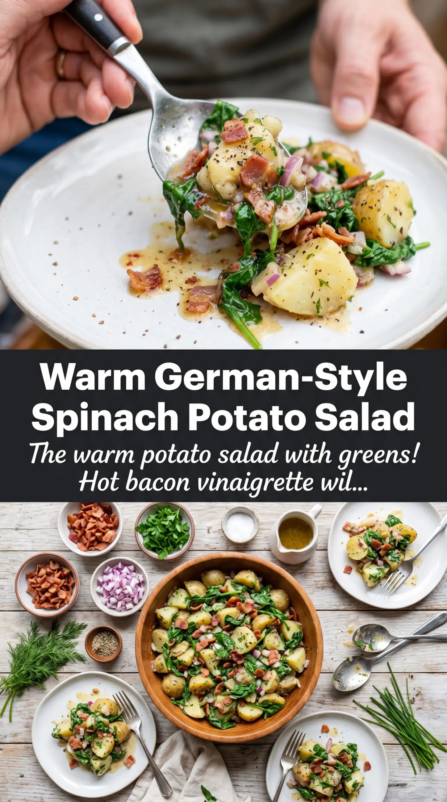 Warm Spinach Potato Salad with Bacon Vinaigrette warm potatoes wilted spinach bacon