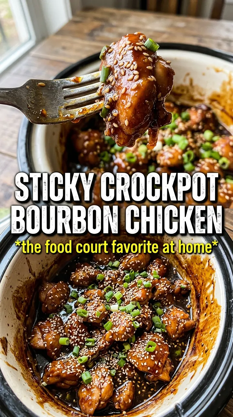 Crock Pot Bourbon Chicken glossy mahogany glaze