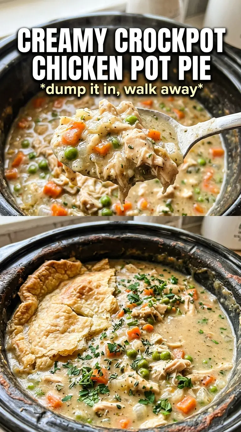 Crock Pot Chicken Pot Pie creamy filling flaky topping