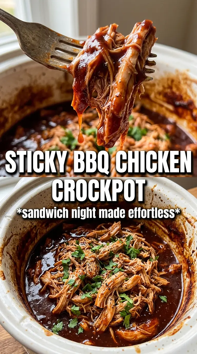 Crockpot BBQ Chicken sticky shredded sandwich