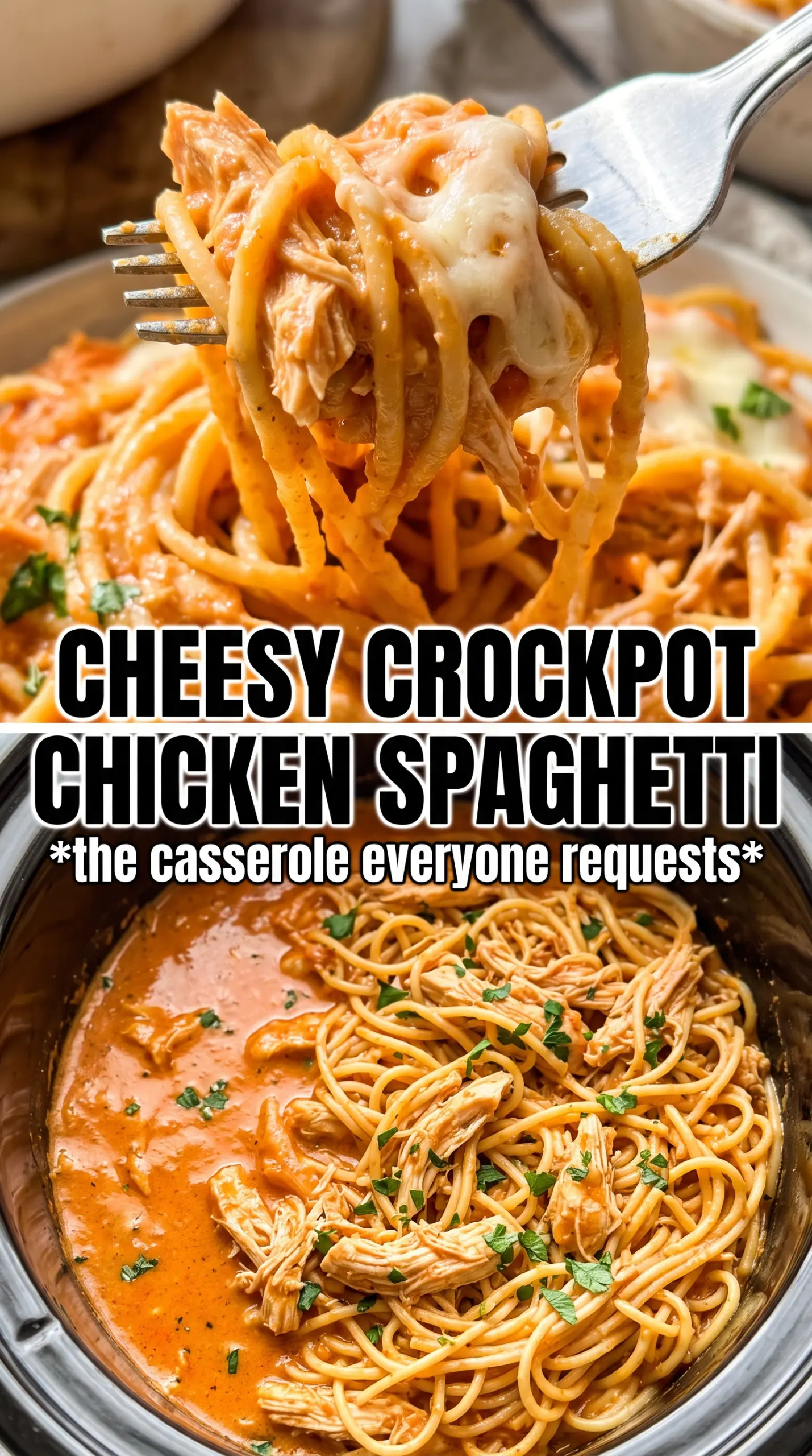 Crockpot Chicken Spaghetti creamy cheesy