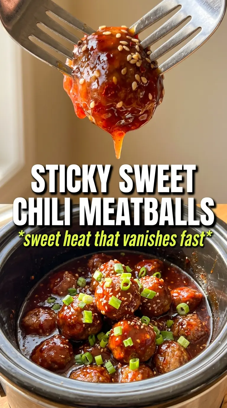 Crockpot Sweet Chili Meatballs sticky glazed