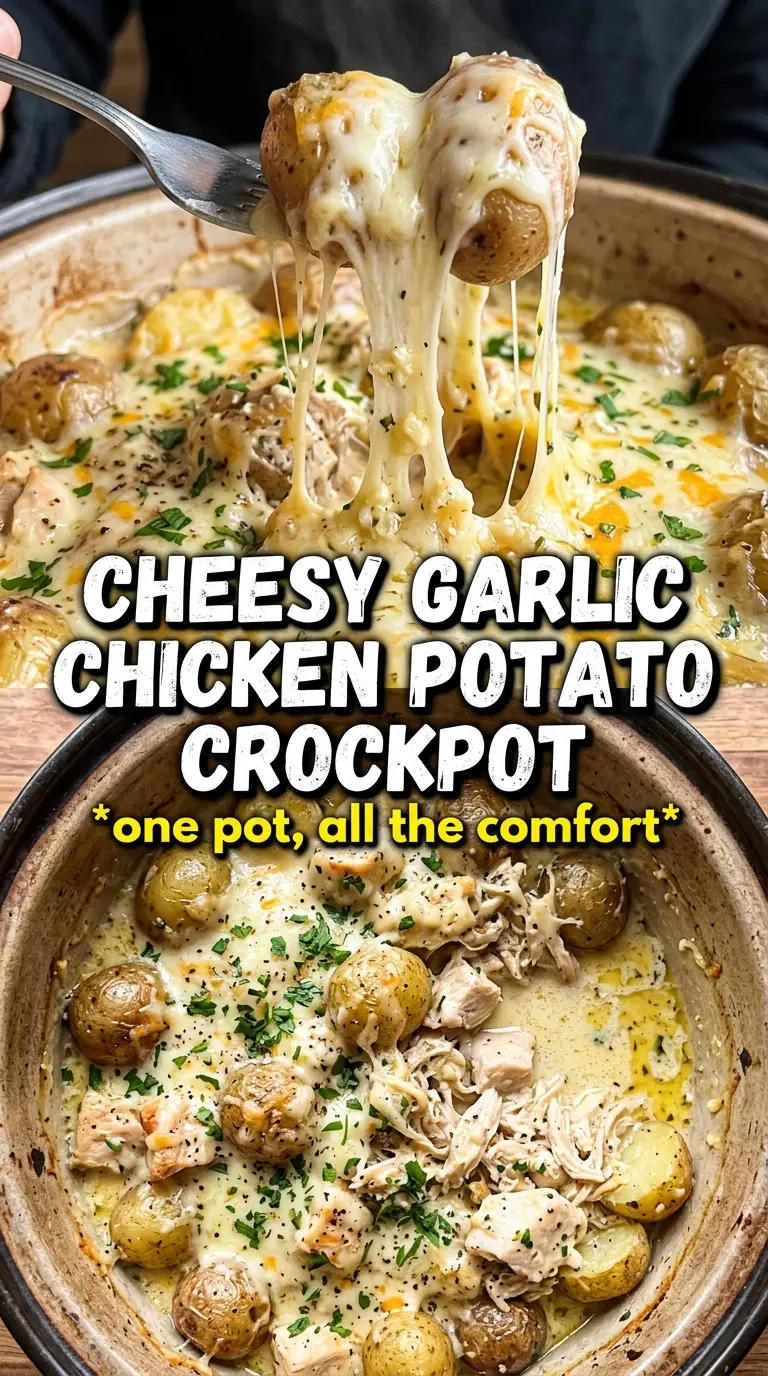 Garlic Parmesan Crockpot Chicken and Potatoes golden, savory, herb-crusted