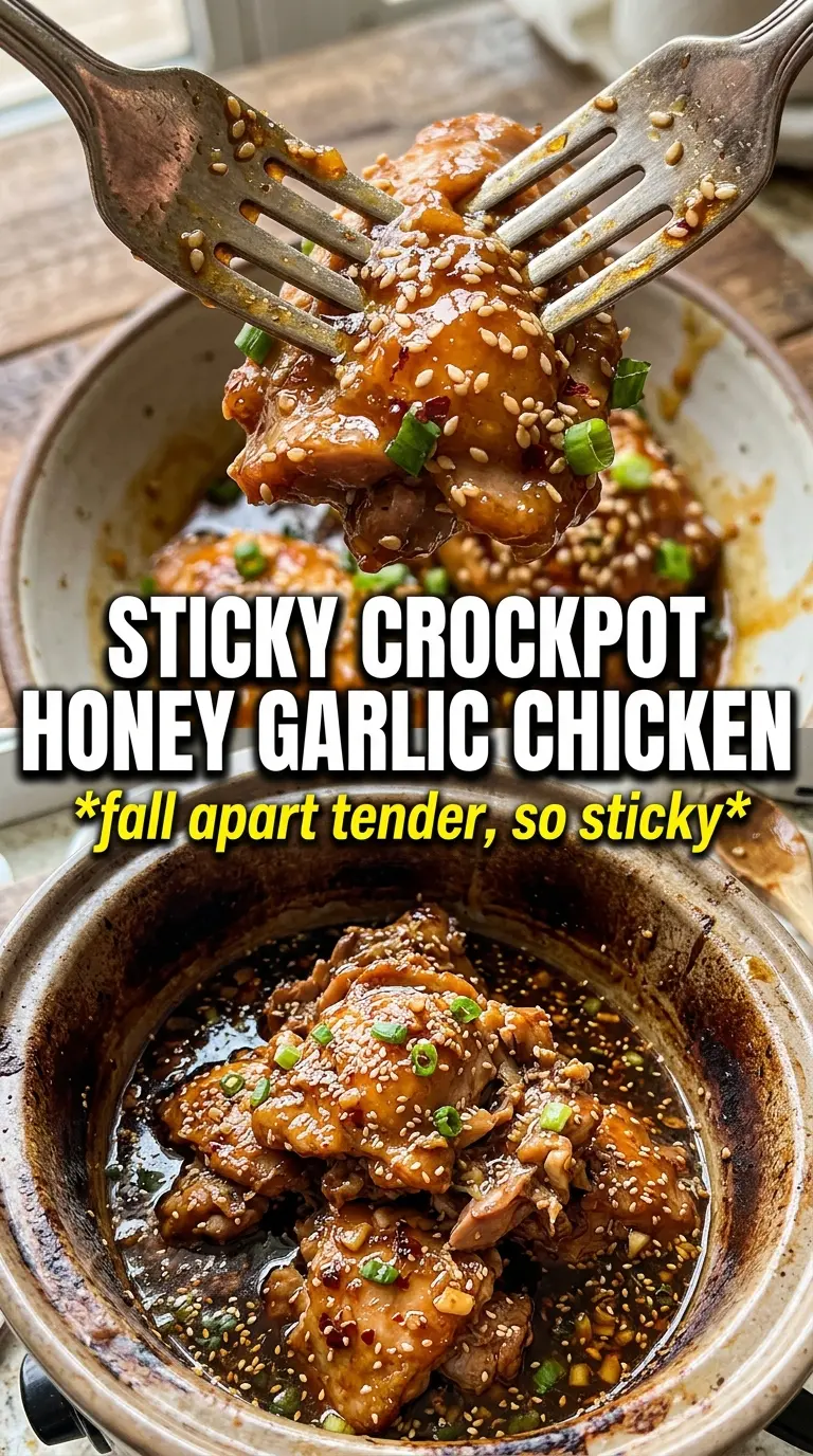 Honey Garlic Slow Cooker Chicken Thighs sticky glazed chicken thighs