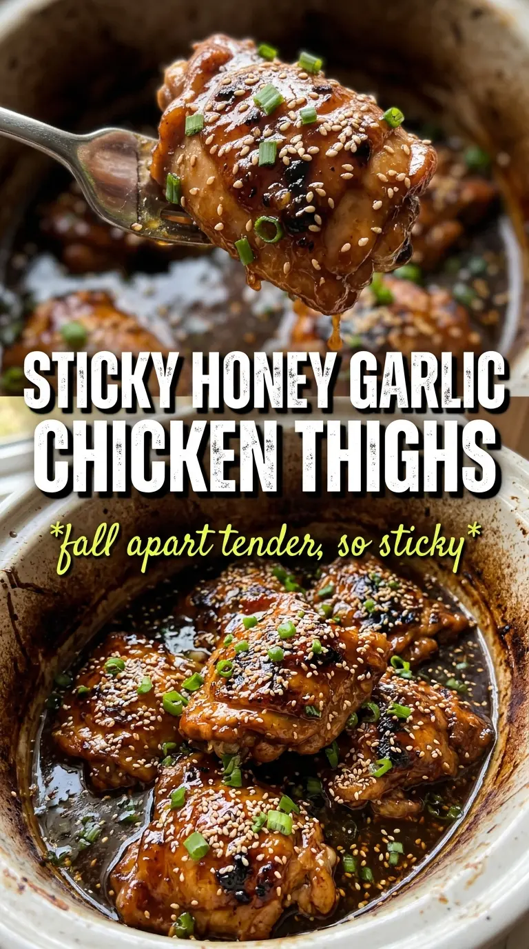 Honey Garlic Slow Cooker Chicken Thighs sticky glazed