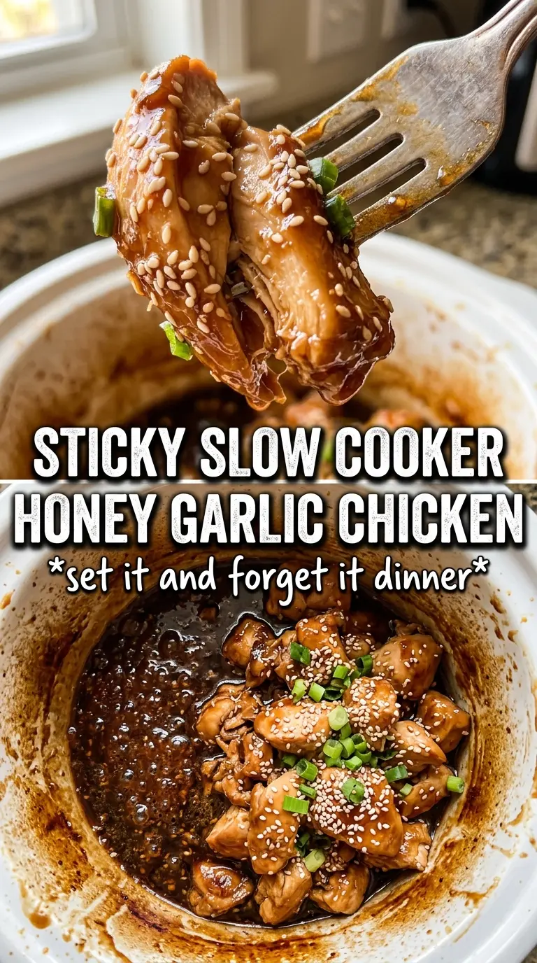 Slow Cooker Honey Garlic Chicken glazed, saucy, tender