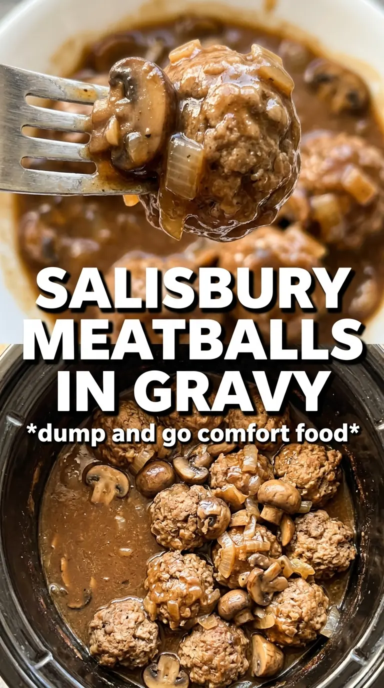 Slow Cooker Salisbury Steak Meatballs savory mushroom gravy