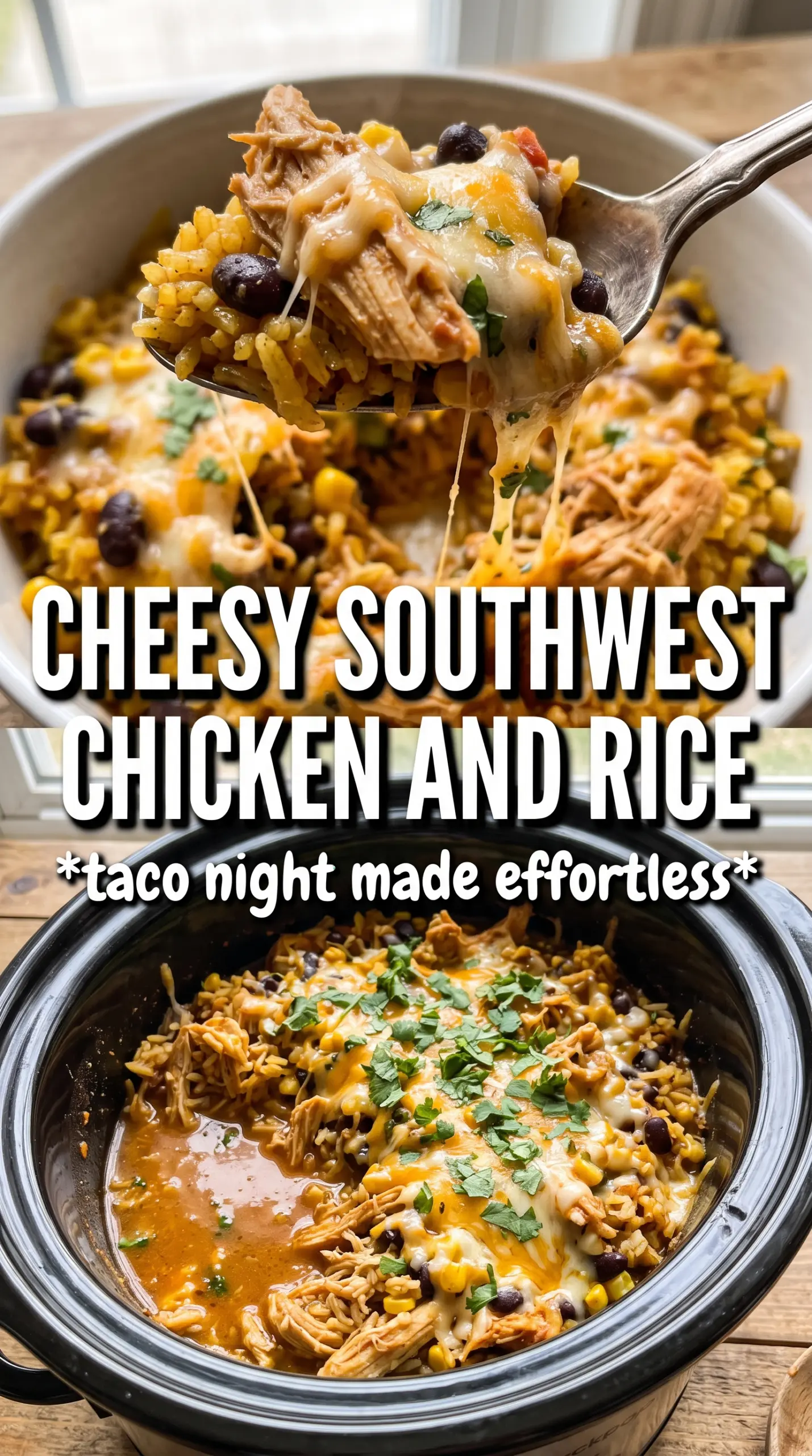 Southwest Crockpot Chicken and Rice Tex-Mex cheesy
