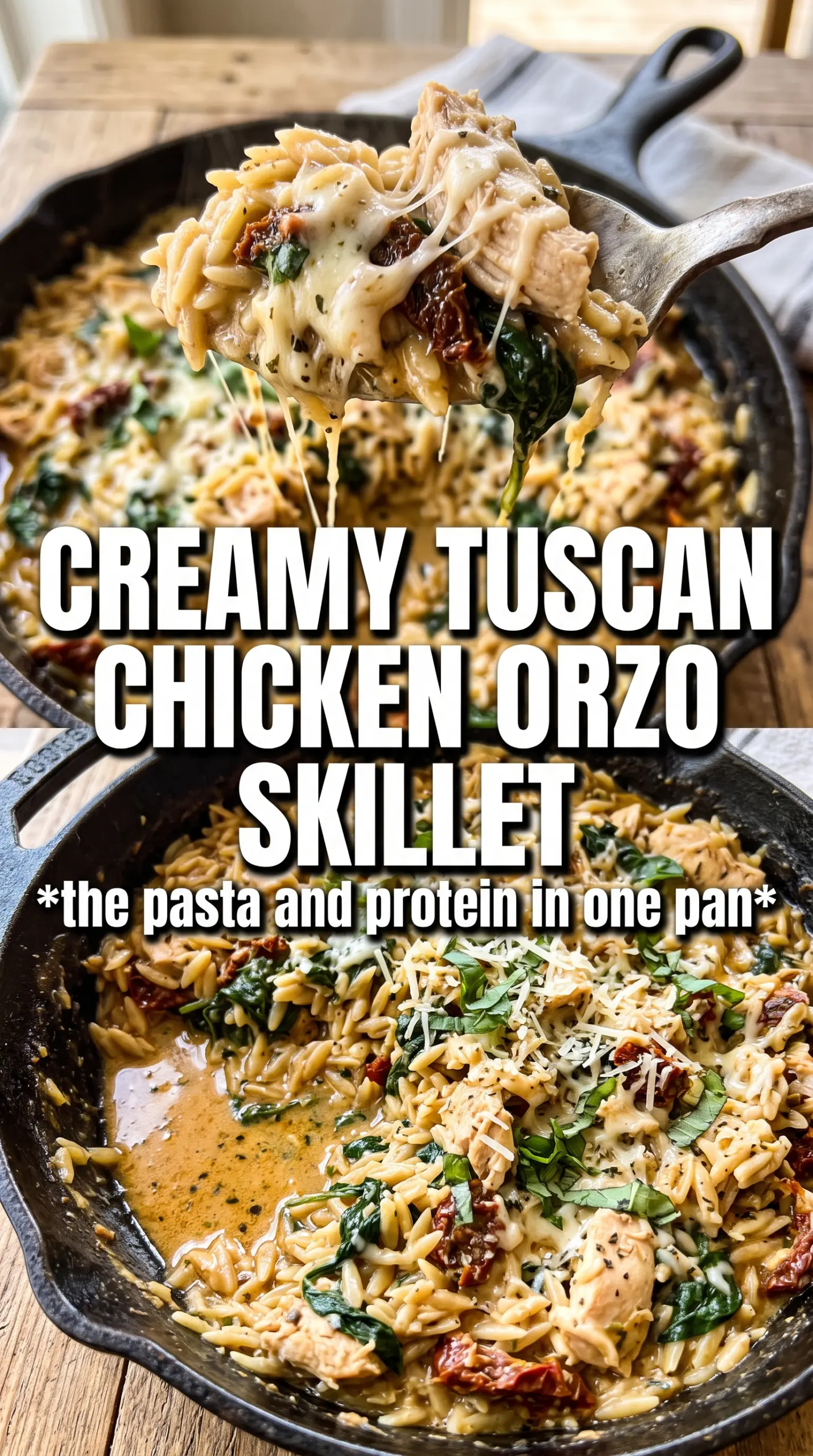 Tuscan Chicken and Orzo Skillet creamy, savory, one-pan