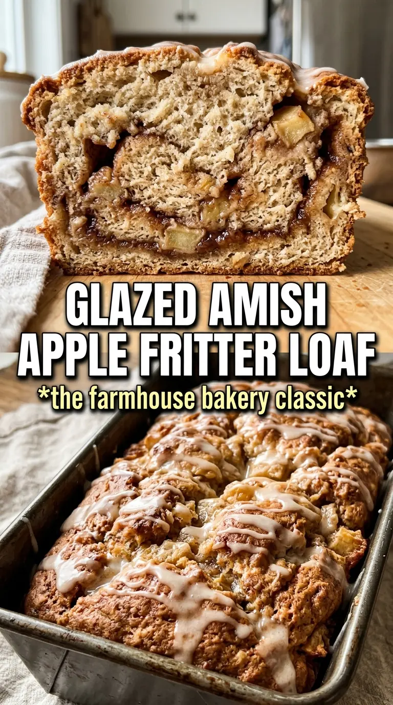 Amish Apple Fritter Bread, cinnamon apple loaf, glazed