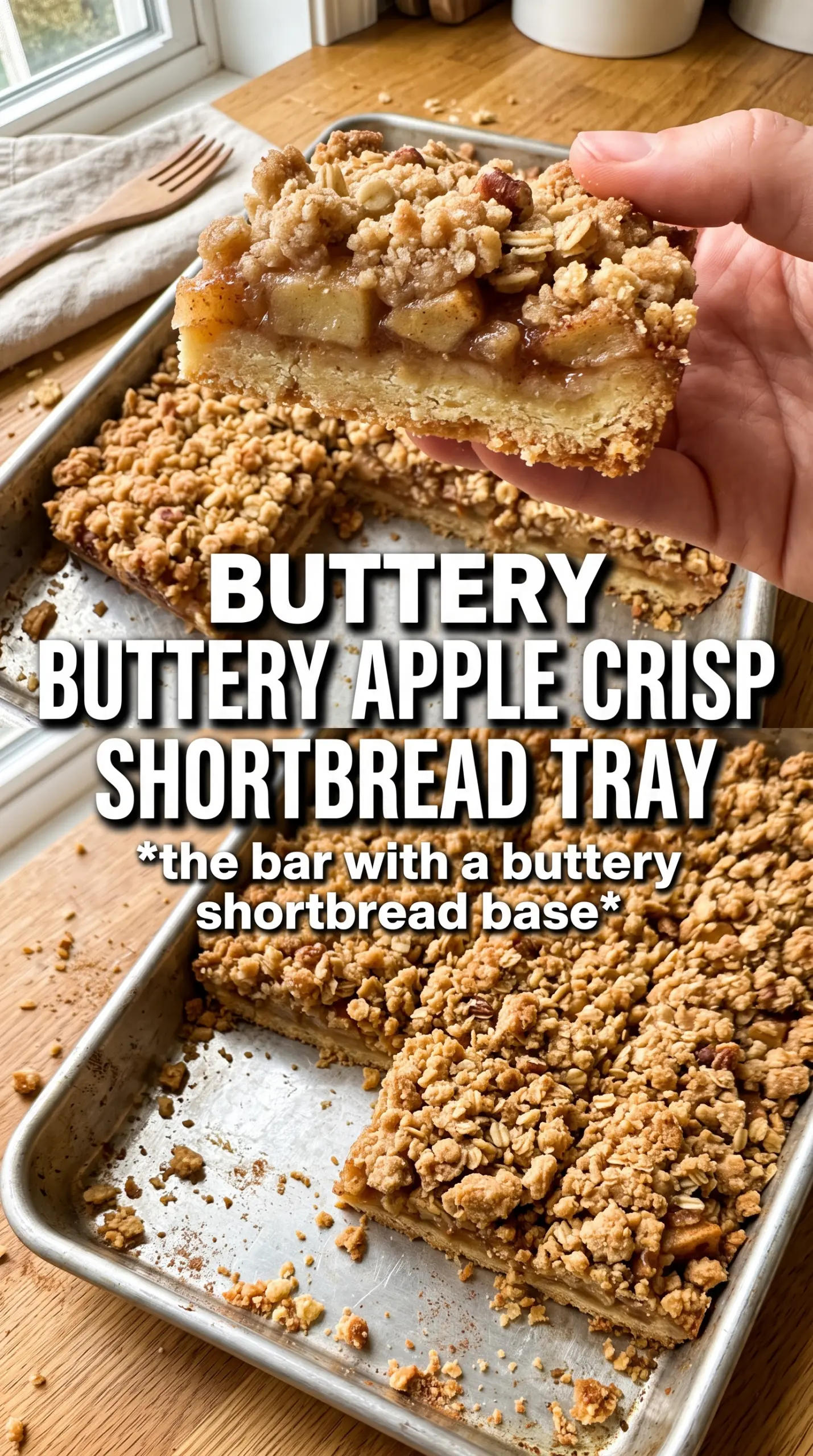 Apple Crisp Shortbread Bars layered apple crumble