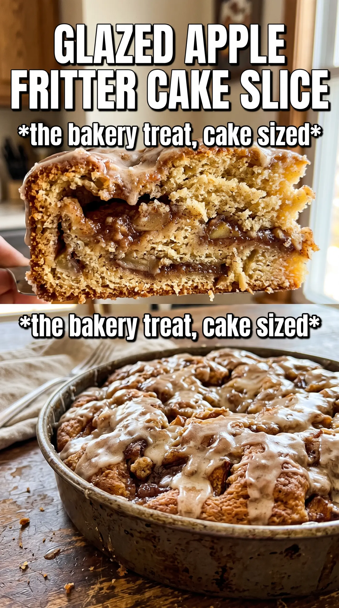 Apple fritter cake golden cinnamon glaze