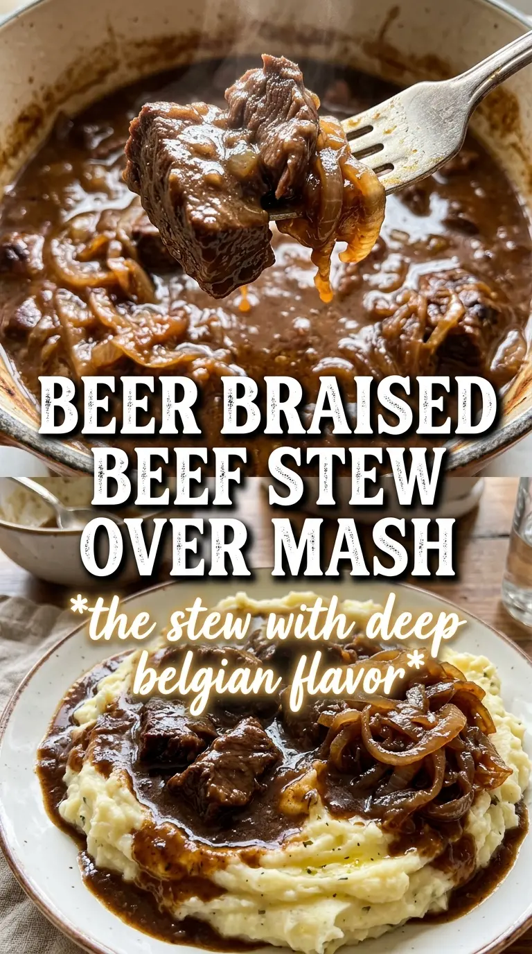Beef Carbonnade Stew deep mahogany, caramelized onions, crusty bread