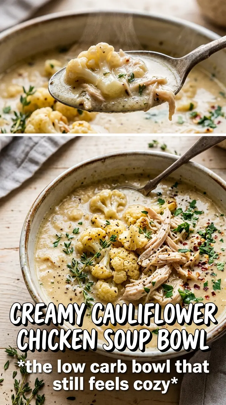 Cauliflower Chicken Soup creamy golden, cheddar, chives