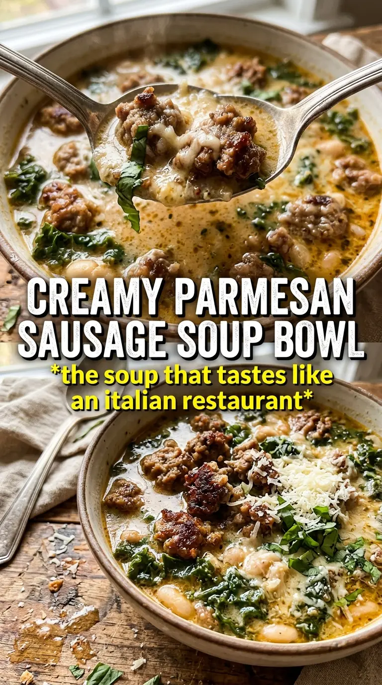 Creamy Parmesan Italian Sausage Soup rich creamy kale pasta