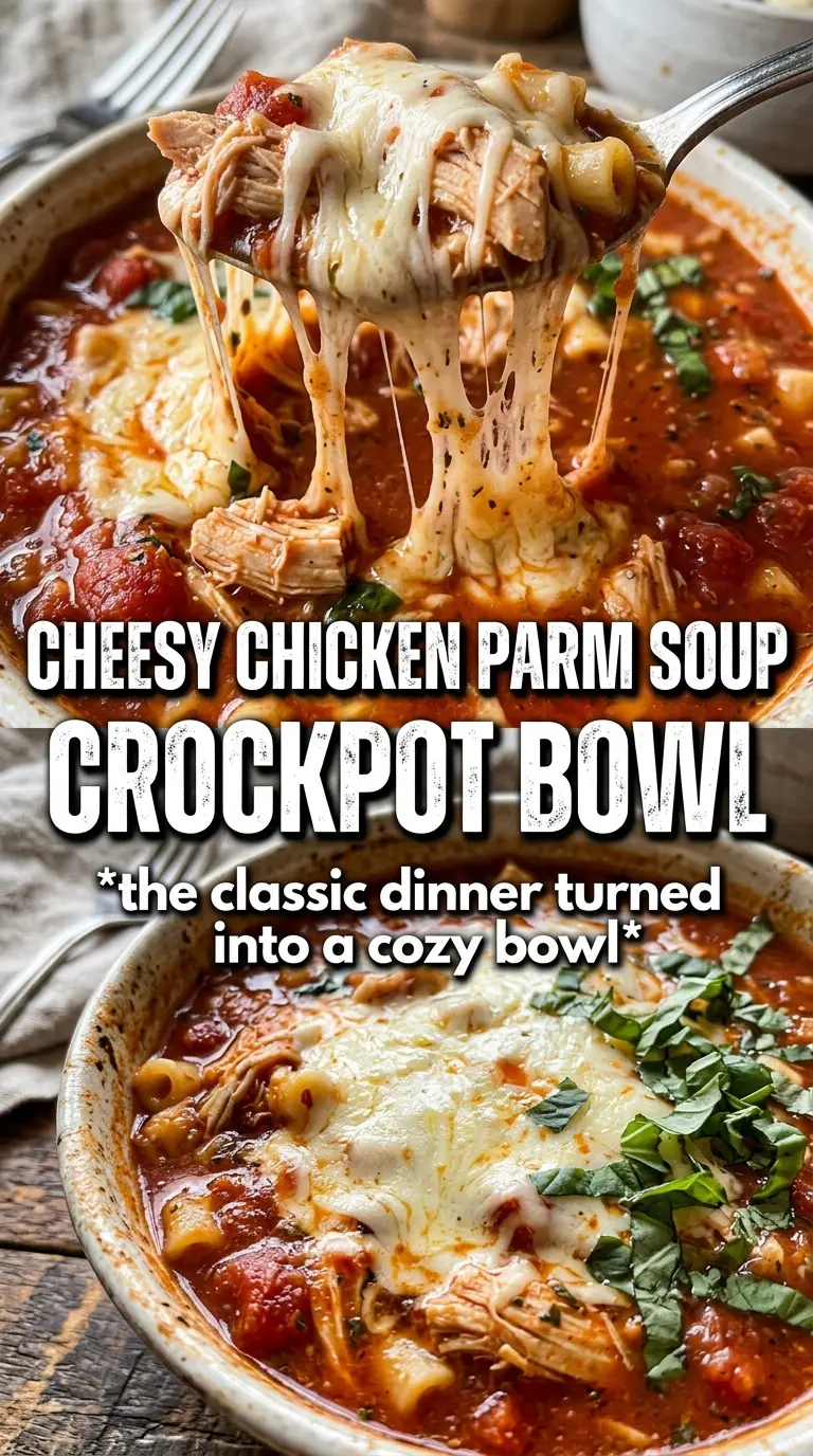 Crockpot Chicken Parmesan Soup creamy tomato, shredded chicken, basil