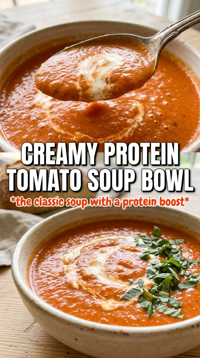 High Protein Tomato Soup silky creamy basil