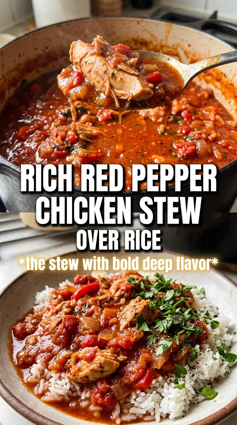 Nigerian Chicken Stew deep orange-red, rich tomato-pepper sauce