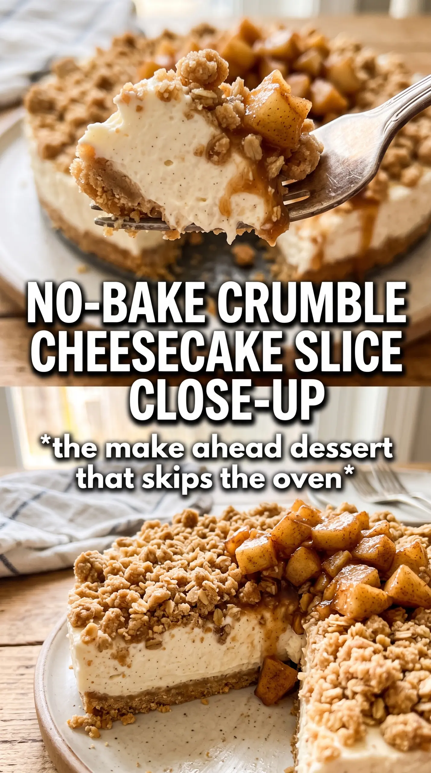 No-Bake Apple Crumble Cheesecake creamy spiced layered dessert