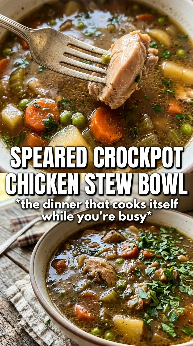 Slow Cooker Chicken Stew golden gravy, tender chicken, hearty vegetables